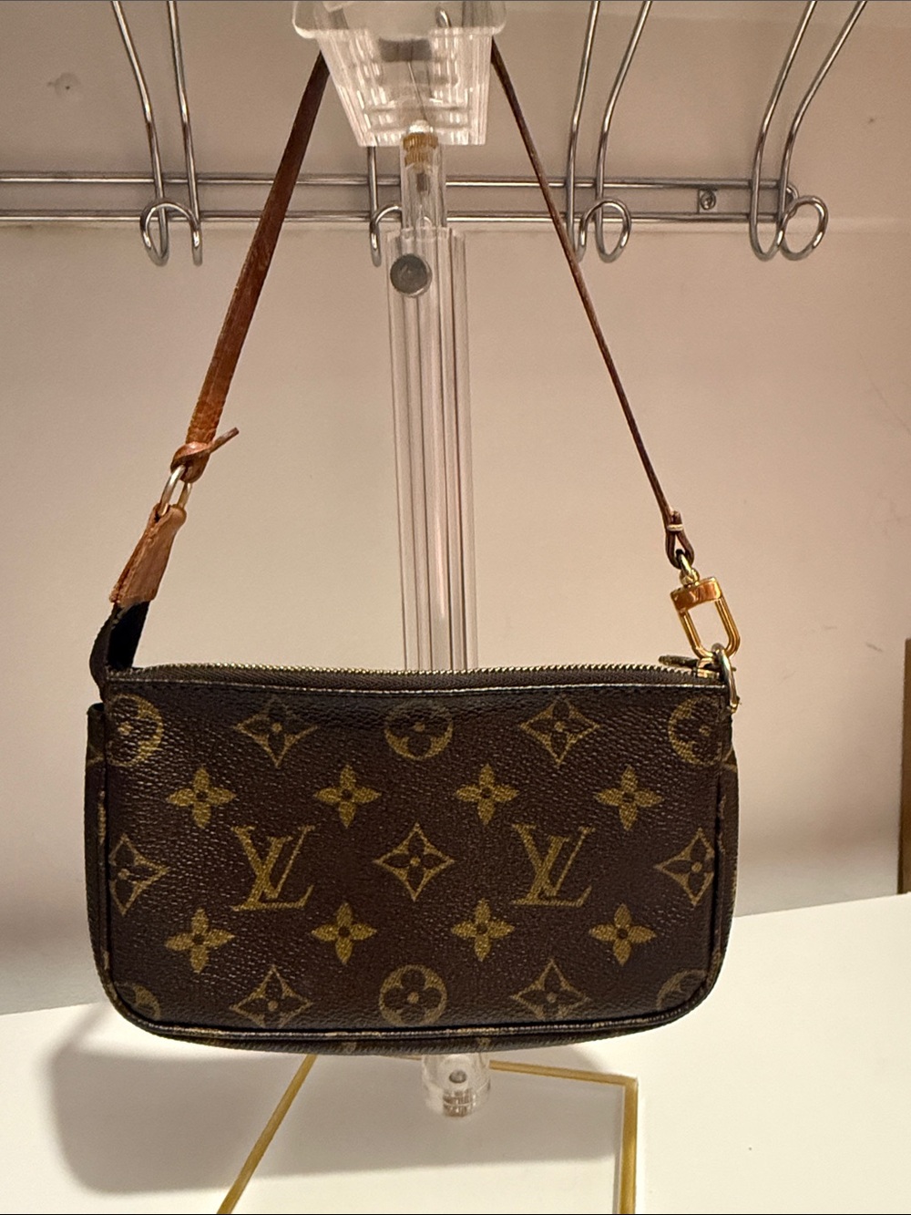 Louis Vuitton Brown Monogram Mini Pochette with Gold Hardware